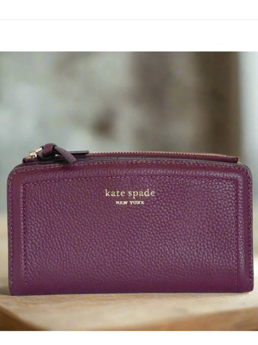 Kate Spade Knott Zip Slim Wallet Cherry Red Leather Card Holder Billfold